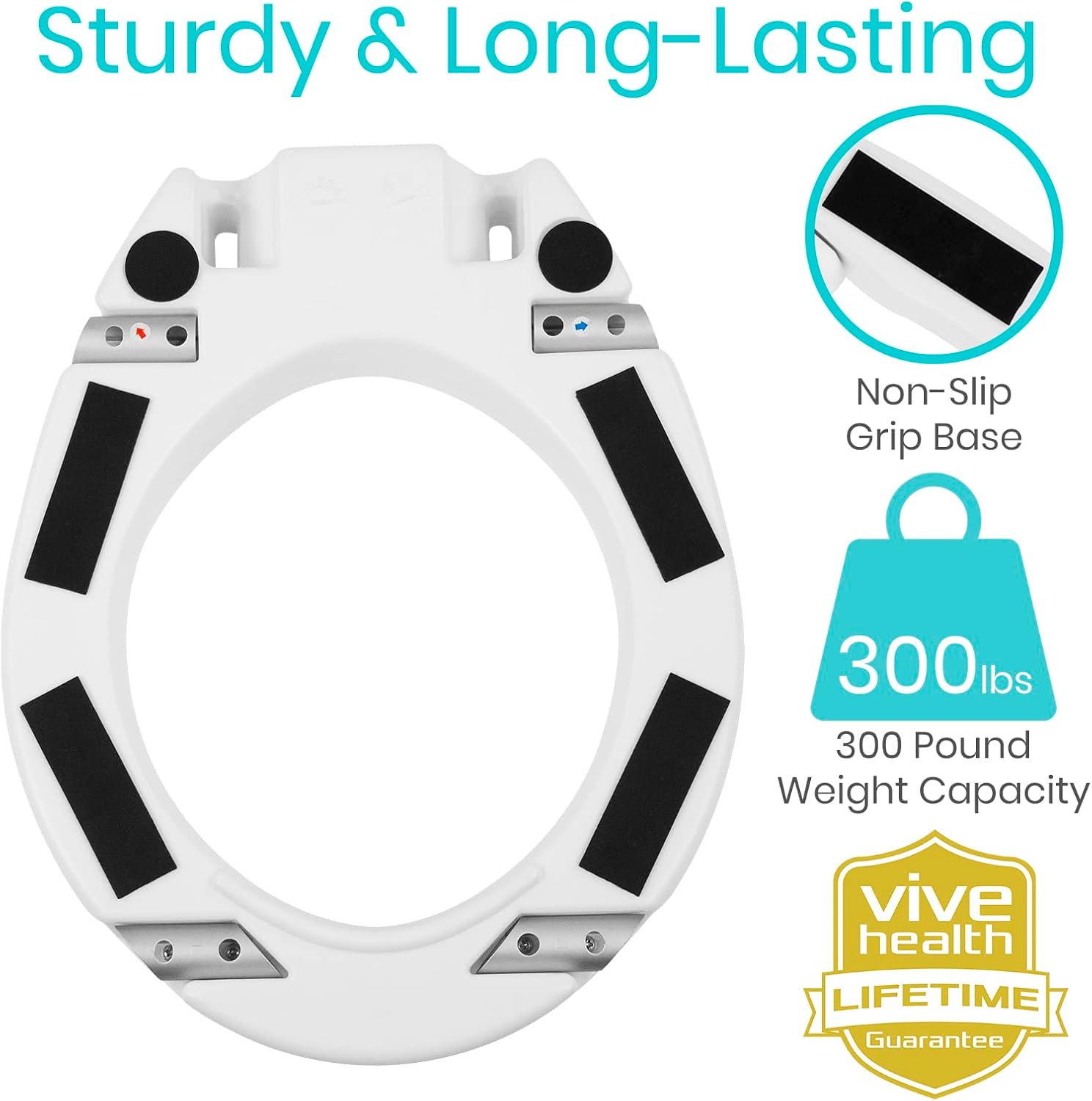 Vive Toilet Seat Riser for Seniors (Raised with Handles) Grab Bar Seat for Seniors - Options for Elongated & Standard Bowls - Elderly Handicap Medical Hip Replacement Surgery Lift, Easy Clean, White - Image 6