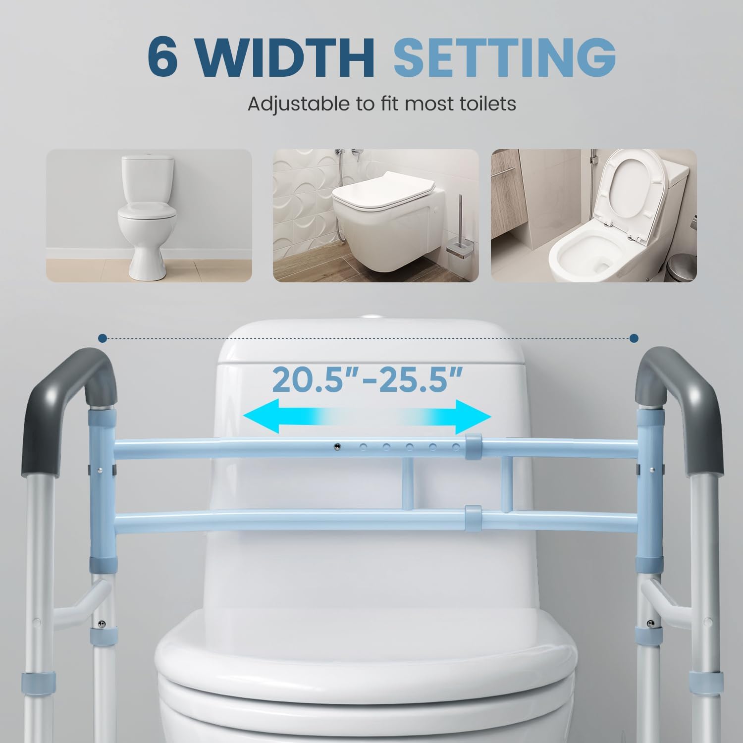 OasisSpace Stand Alone Toilet Safety Rail - Heavy Duty Medical Toilet Safety Frame for Elderly, Handicap and Disabled - Adjustable Bathroom Toilet Handrails, Width Adjustable Design, Fit Any Toilet - Image 2