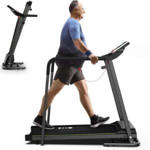 CIIHI Walking Treadmill for Senior - 300 Lbs Capacity Foldable Senior Treadmill with Long Handrails - Home Recovery Fitness Exercise Walking Machine for Elder with Heart Rate Monitor, Phone Holder