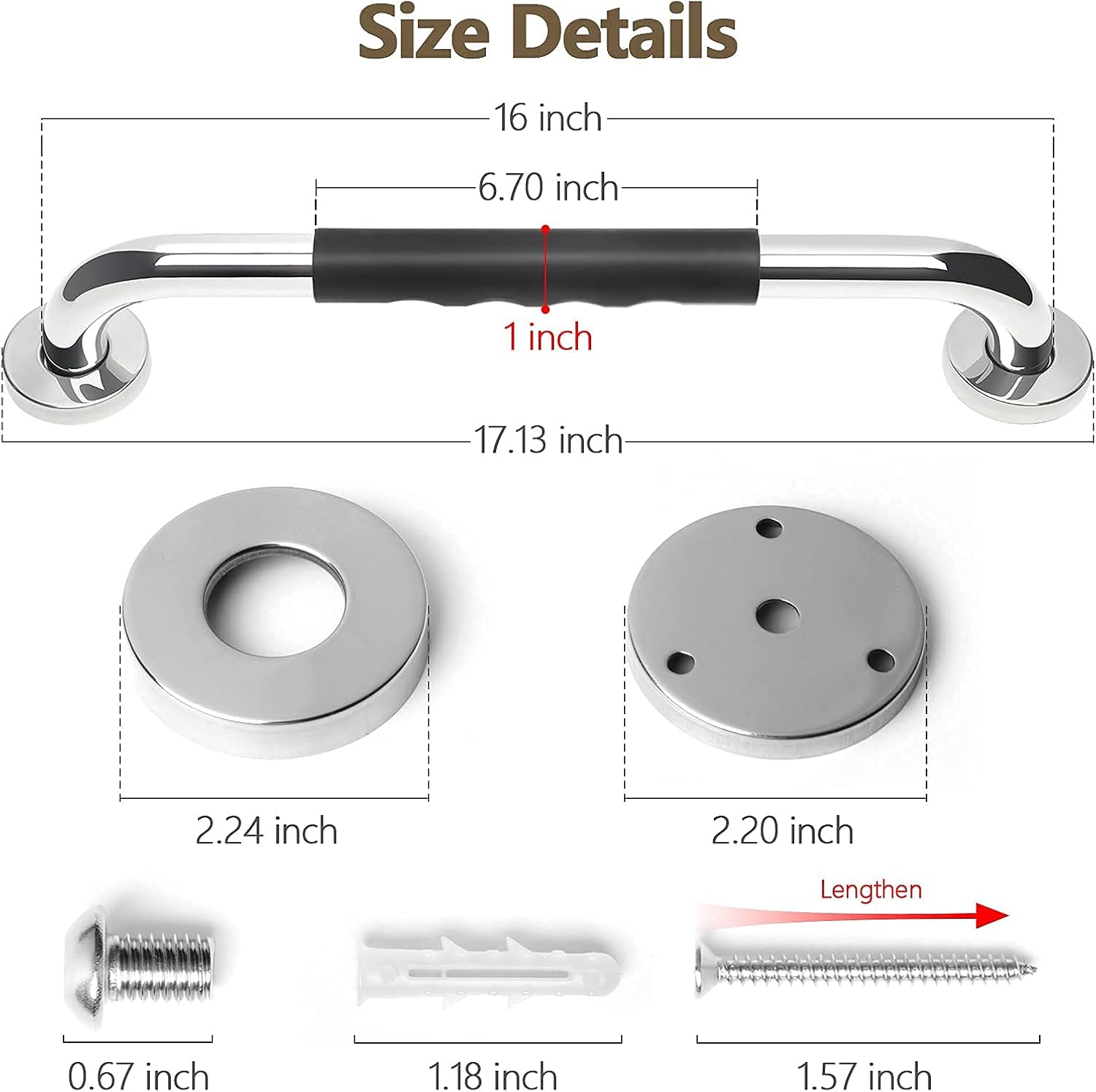 2 Pack Grab Bars for Bathroom, 16 Inch Anti Slip Bathroom Handicap Grab Bars for Showers, Safety Bath & Shower Grab Bar for Seniors, Shower Handles for Elderly, Tesuchan - Image 5