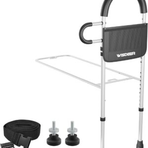 Bed Rails for Elderly Adults Safety with Storage Pocket, Dual Handle Grab Bars Height Adjustable Bed Rail Bed Assist bar Bed Rails for Seniors - Easy to Get in or Out of Bed Safely with Floor Support