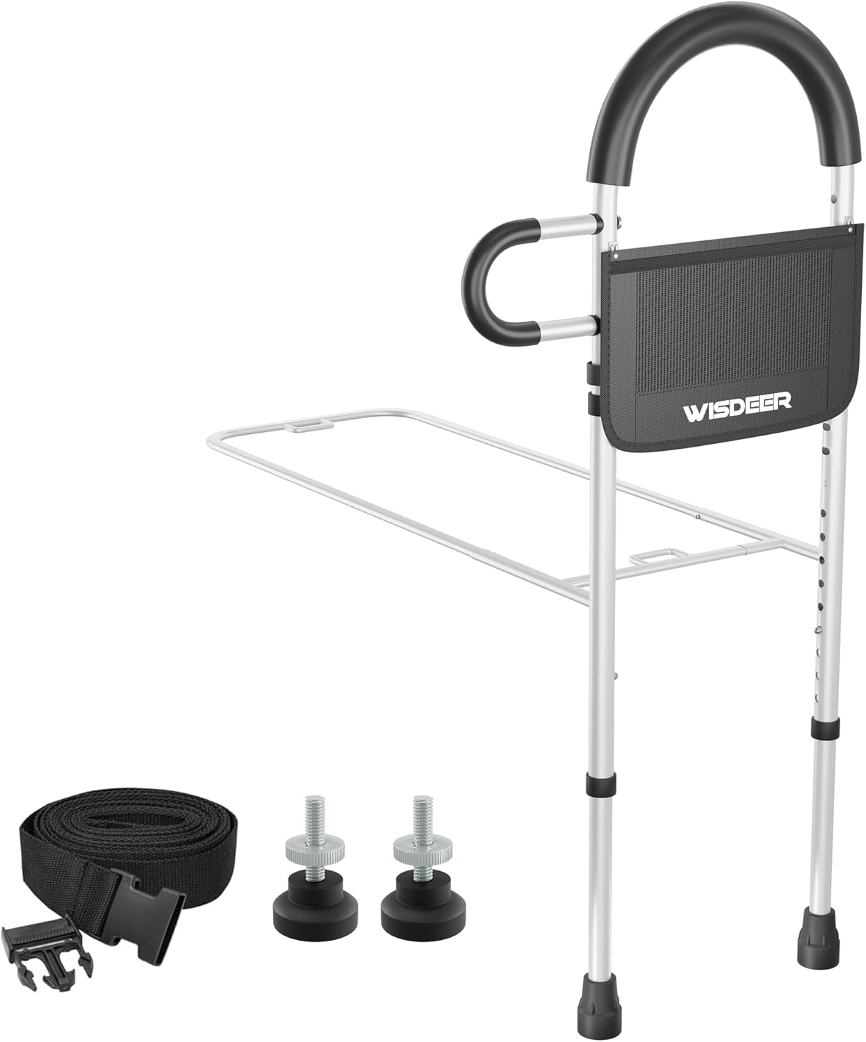 Bed Rails for Elderly Adults Safety with Storage Pocket, Dual Handle Grab Bars Height Adjustable Bed Rail Bed Assist bar Bed Rails for Seniors - Easy to Get in or Out of Bed Safely with Floor Support