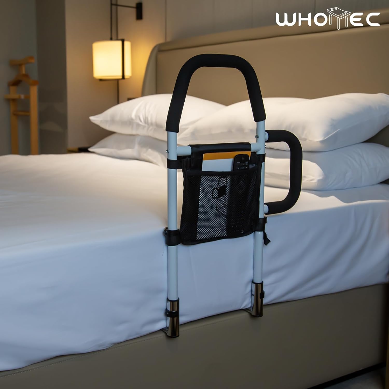 Bed Rails for Elderly Adults Safety-Bed Assist Rail with Double Grab Bars & Fall Prevention Guard & Storage Pocket Fits King, Queen, Full, Twin, Support Up to 300lbs,Height 25.6'' (Double Grab Bars) - Image 2