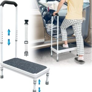 Medical Step Stool with Handle for Elderly Seniors SUV Car Steps 400lb Stepping Stool Adults Ramps with Handrails Height Adjustable Rv Steps Wide Platform Safety Handicap Mobility Assist Devices