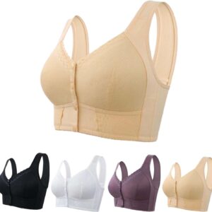 Front Closure Breathable Bra for Seniors, Upgrade No Underwire Senior Bra with Snaps Breathable Cotton Bras for Elderly Women