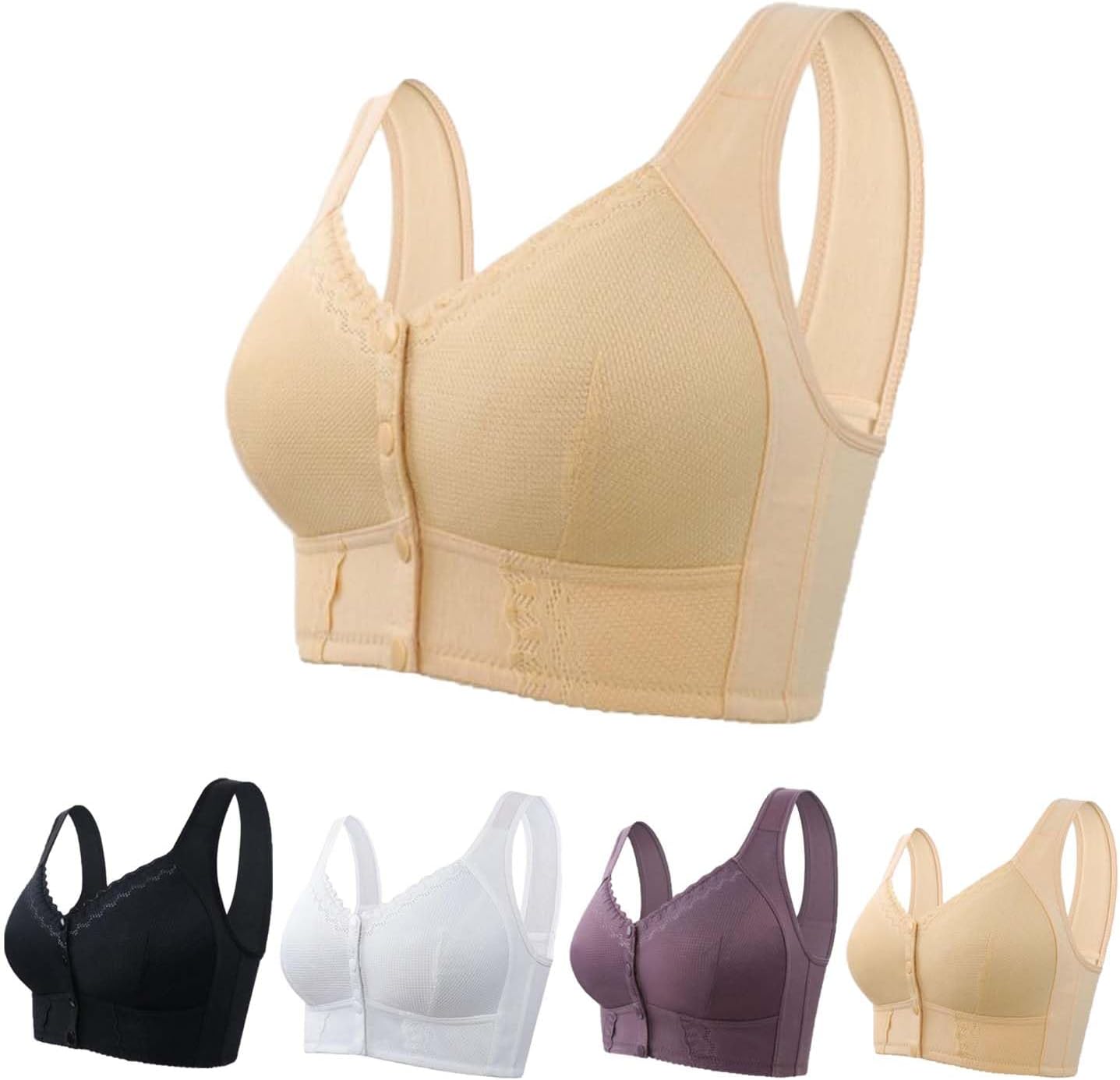 Front Closure Breathable Bra for Seniors, Upgrade No Underwire Senior Bra with Snaps Breathable Cotton Bras for Elderly Women