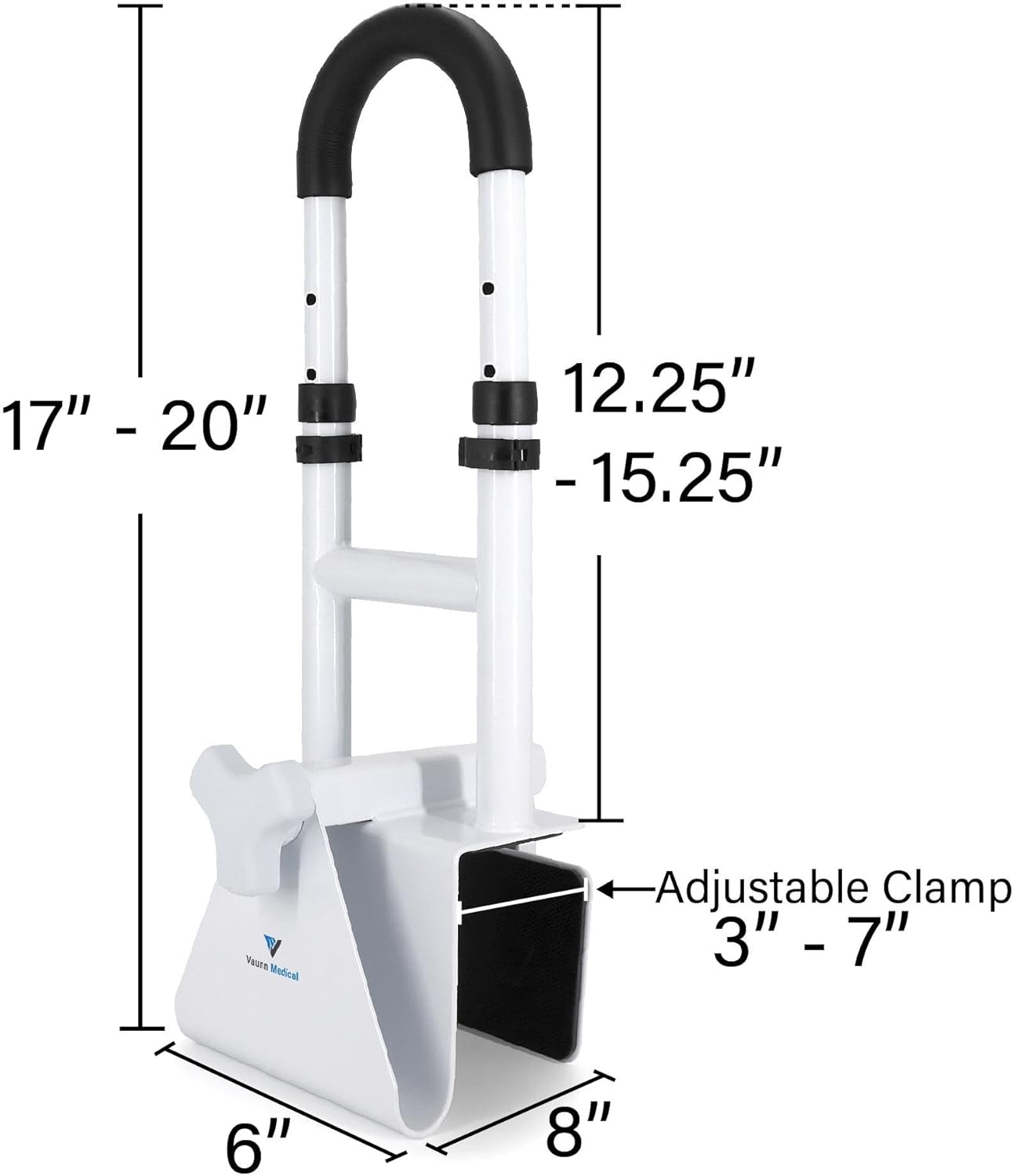 FSA/HSA Eligible, Vaunn Medical Bathtub Handle Grab Bar and Safety Rails for Seniors, Height Adjustable Tub Handles - Image 3