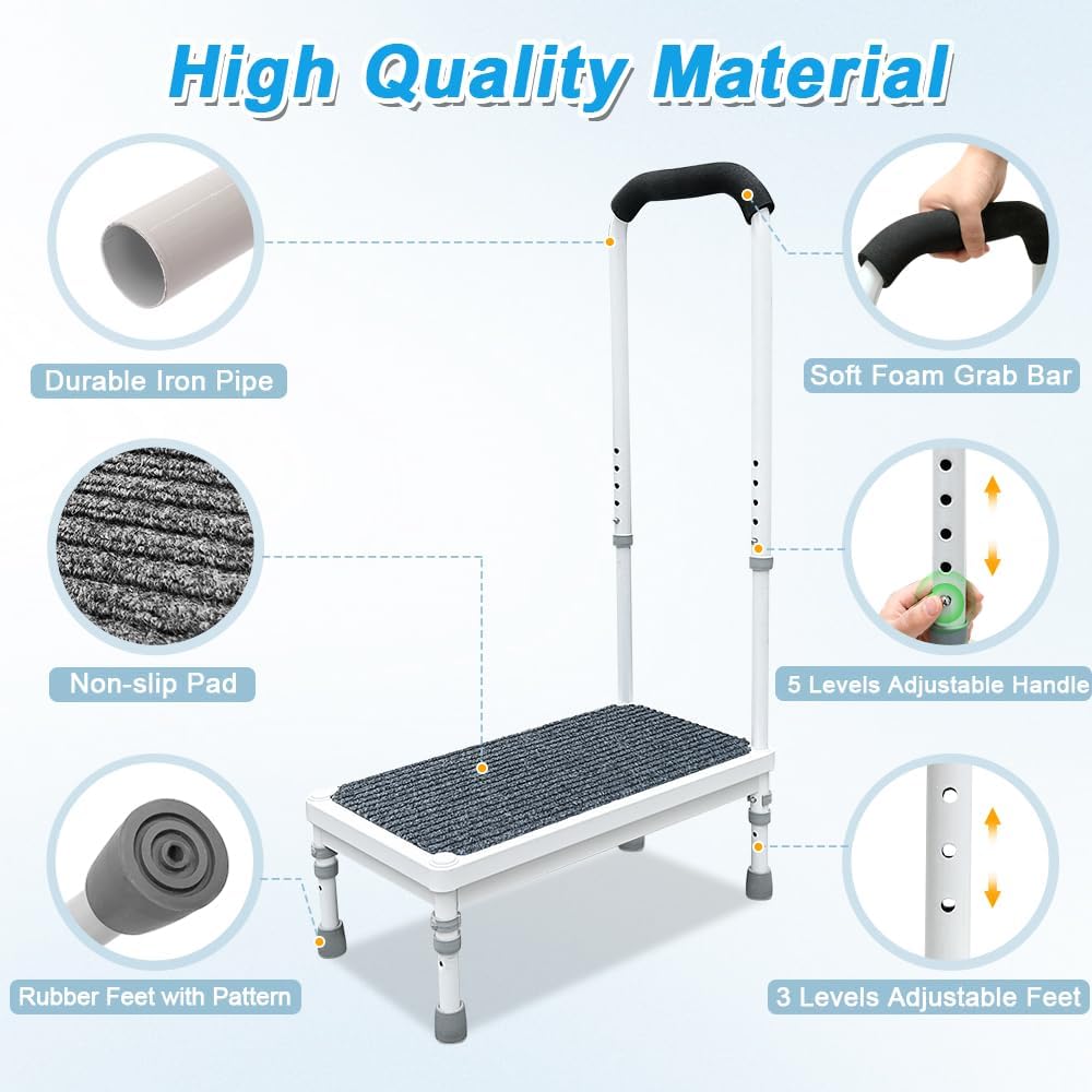 Medical Step Stool with Handle for Elderly Seniors SUV Car Steps 400lb Stepping Stool Adults Ramps with Handrails Height Adjustable Rv Steps Wide Platform Safety Handicap Mobility Assist Devices - Image 4