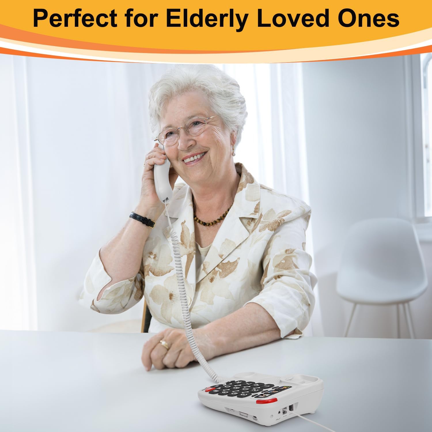 Uvital Big Button Phone for Seniors, White Senior Phone for Elderly Landline, Black Big Buttons Corded Landline Telephone for Home - Amplified Ringer with Loud Speaker for Hearing Impaired - Image 8