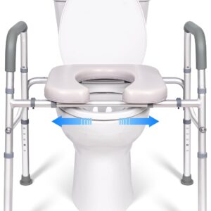 Raised Toilet Seat with Handles, Width and Height Adjustable Commode Chair for Toilet with Arms and Widen Seat, Up to 400lbs, Raised Toilet Seat for Seniors, Handicap, Pregnant, Fits Any Toilet
