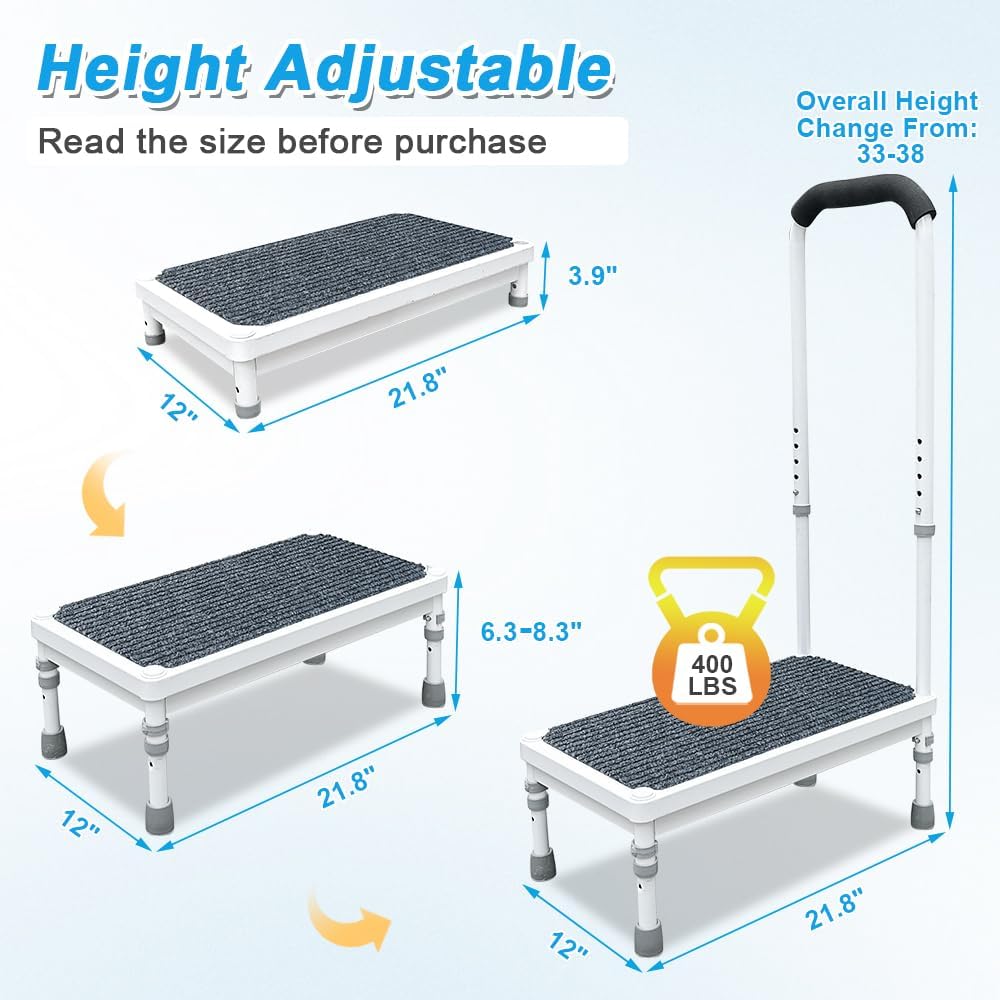 Medical Step Stool with Handle for Elderly Seniors SUV Car Steps 400lb Stepping Stool Adults Ramps with Handrails Height Adjustable Rv Steps Wide Platform Safety Handicap Mobility Assist Devices - Image 2