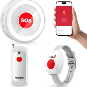 Life Alert Systems for Seniors No Monthly Fee Wi-Fi APP Control Elderly Alarm Call Button Caregiver Pager Panic Alarm for 1 Call Button 1 Watch Button 1 Receiver(Only Supports 2.4GHz Wi-Fi)