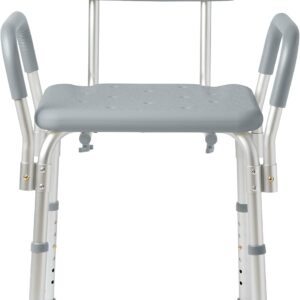 Medline Shower Chair with Backrest and Padded Armrests - 350 lb. capacity, Bath Bench, Seat, Stool for Independent Adult, Seniors, Elderly & Disabled Patients, Grey