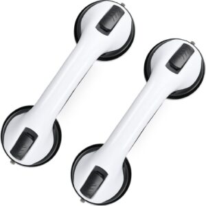 Grab Bars for Bathtubs and Showers, 2 Pack Shower Handle 12 Inch Strong Suction Shower Bar, Safety Bars for Shower Chair, Bathroom Grab Bar for Senior Black White
