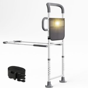 HOMEAL Bed Rails for Elderly Adults Safety - Height Adjustable Bedside Assist Rails for Seniors, Stable Bed Cane Guard Railings with Non-Slip Ergonomic Handle Bar and Storage Pocket (Grey)