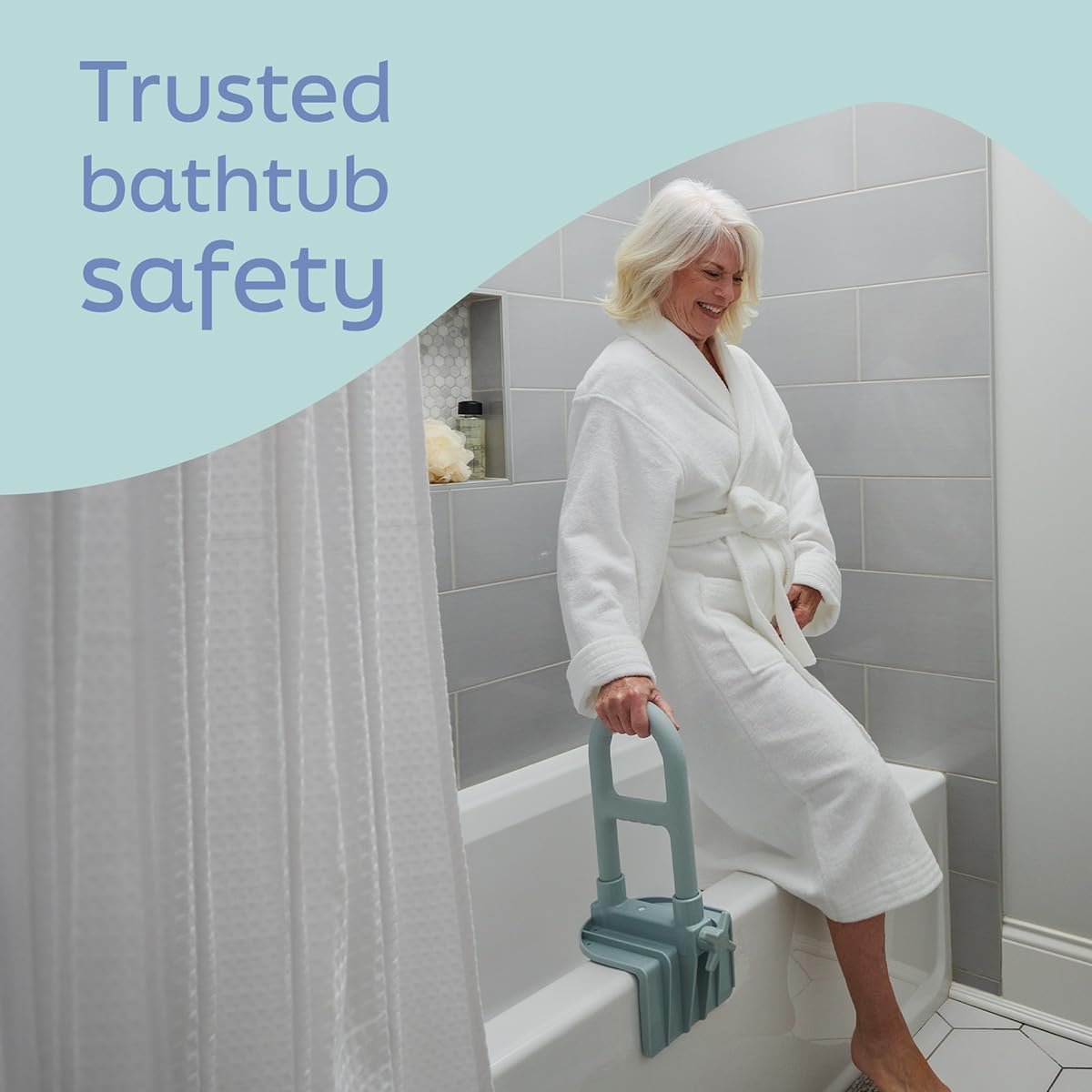 Medline Bathtub Grab Bar w/ Microban – Bathroom Wall Support Handle, Non-Slip Shower Bar, for Elderly, Seniors & Handicapped – 250 Lbs. Capacity - Image 3