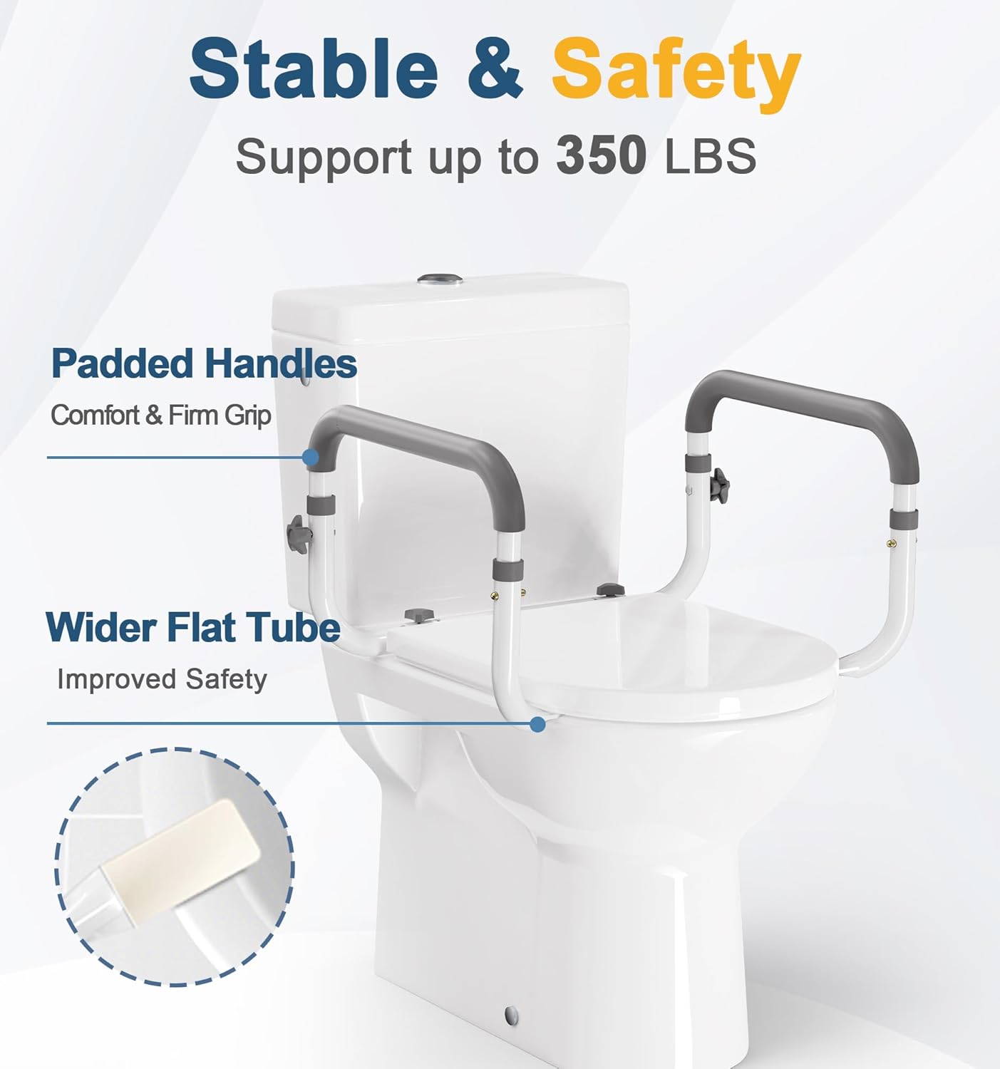 FSA/HSA Eligible Toilet Safety Rail for Seniors, Compact Toilet Assistance Rails for Elderly, 350lb Toilet Safety Frame Adjustable Toilet Support Rails for Handicap and Disabled - Gray - Image 4