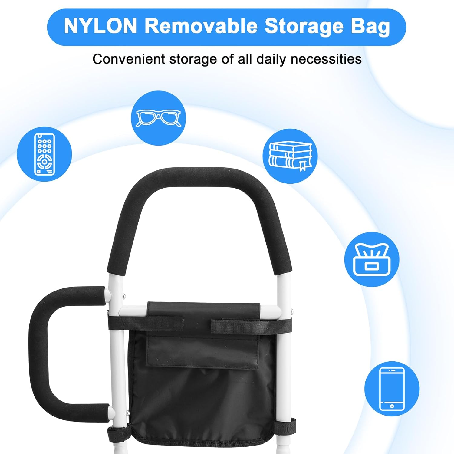 Bed Rails for Elderly Adults Safety-Bed Assist Rail with Double Grab Bars & Fall Prevention Guard & Storage Pocket Fits King, Queen, Full, Twin, Support Up to 300lbs,Height 25.6'' (Double Grab Bars) - Image 7