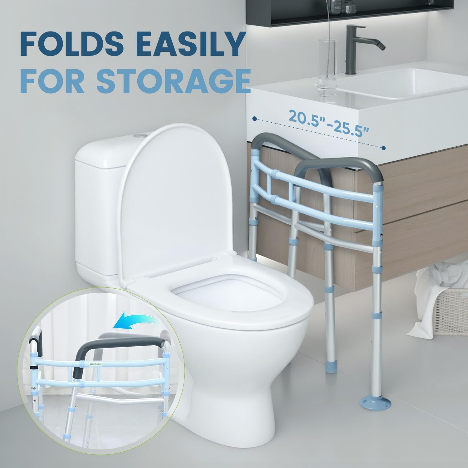 OasisSpace Stand Alone Toilet Safety Rail - Heavy Duty Medical Toilet Safety Frame for Elderly, Handicap and Disabled - Adjustable Bathroom Toilet Handrails, Width Adjustable Design, Fit Any Toilet - Image 4