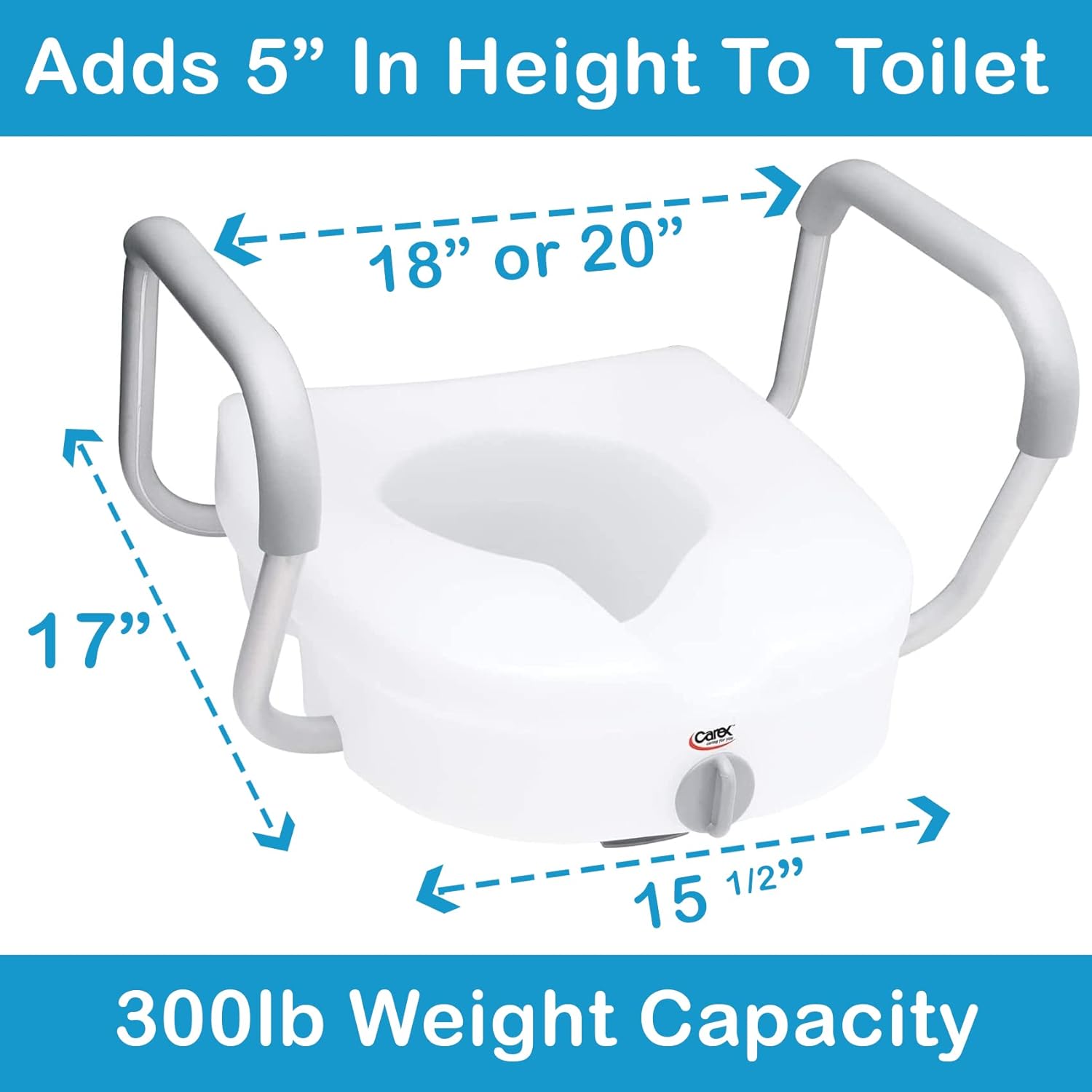 Carex E-Z Lock Raised Toilet Seat With Handles, 5" Toilet Seat Riser with Arms, Handicap Raised Toilet Seat For Seniors and Elevated Toilet Seat - Image 3