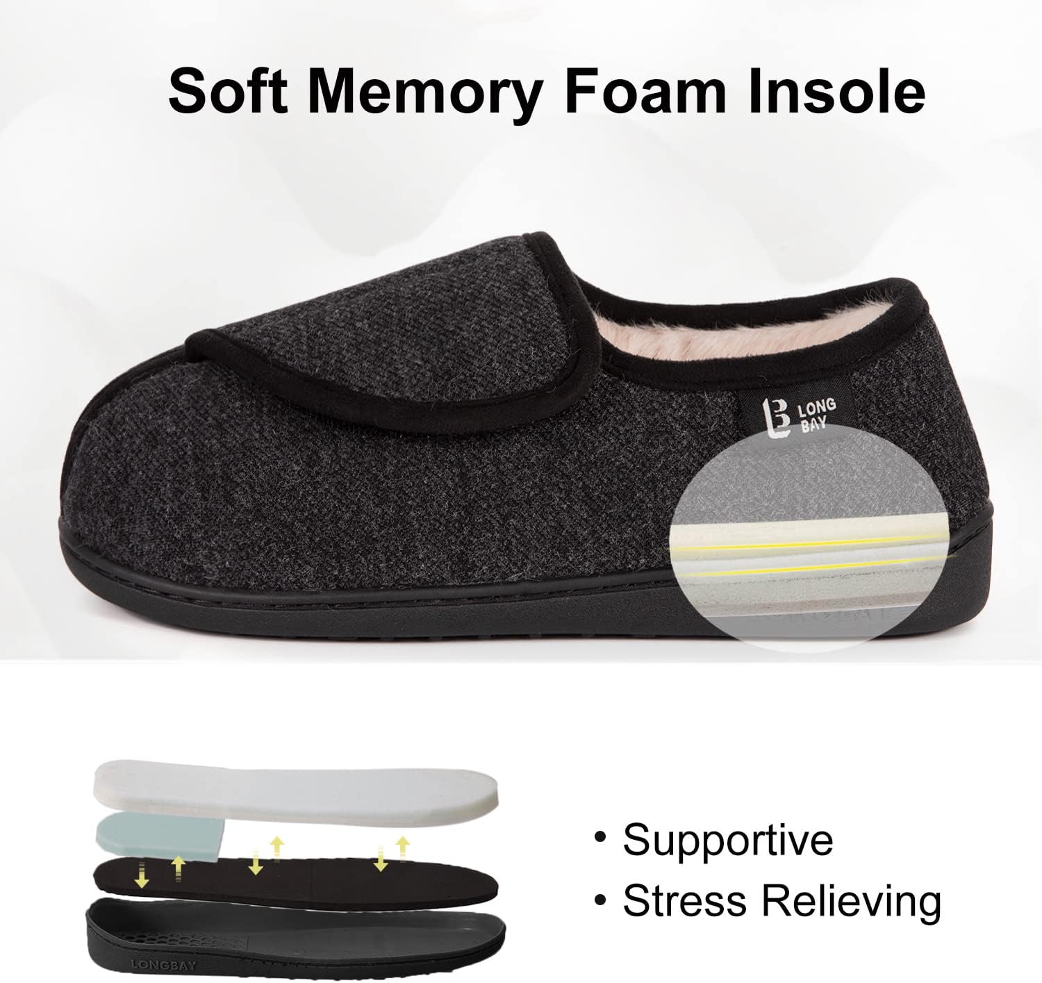 LongBay Womens Adjustable Slippers Memory Foam Cozy Wide Diabetic House Shoes Edema Orthopedic Neuropathy Indoor Outdoor - Image 4
