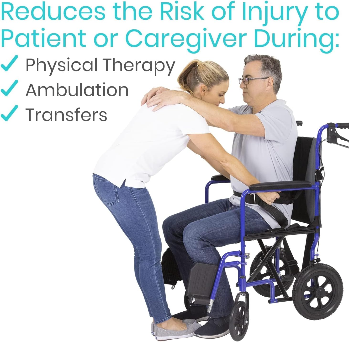 Vive Gait Belt (300lbs) Transfer Belt with Handles - Medical Nursing Safety Patient Assist - Bariatric, Elderly, Handicap, Physical Therapy - PT Gate Strap Quick Release Metal Buckle, Grabbing Teeth - Image 5