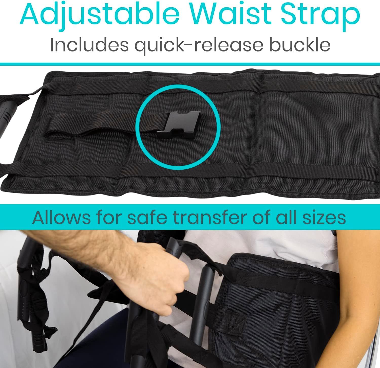 Vive Transfer Sling - Padded Assist Gait Belt - Heavy Duty Patient Lift with Straps - Mobility Standing and Lifting Aid for Disabled, Elderly, Seniors, Injured - Safely Move from Bed and Wheelchair - Image 6