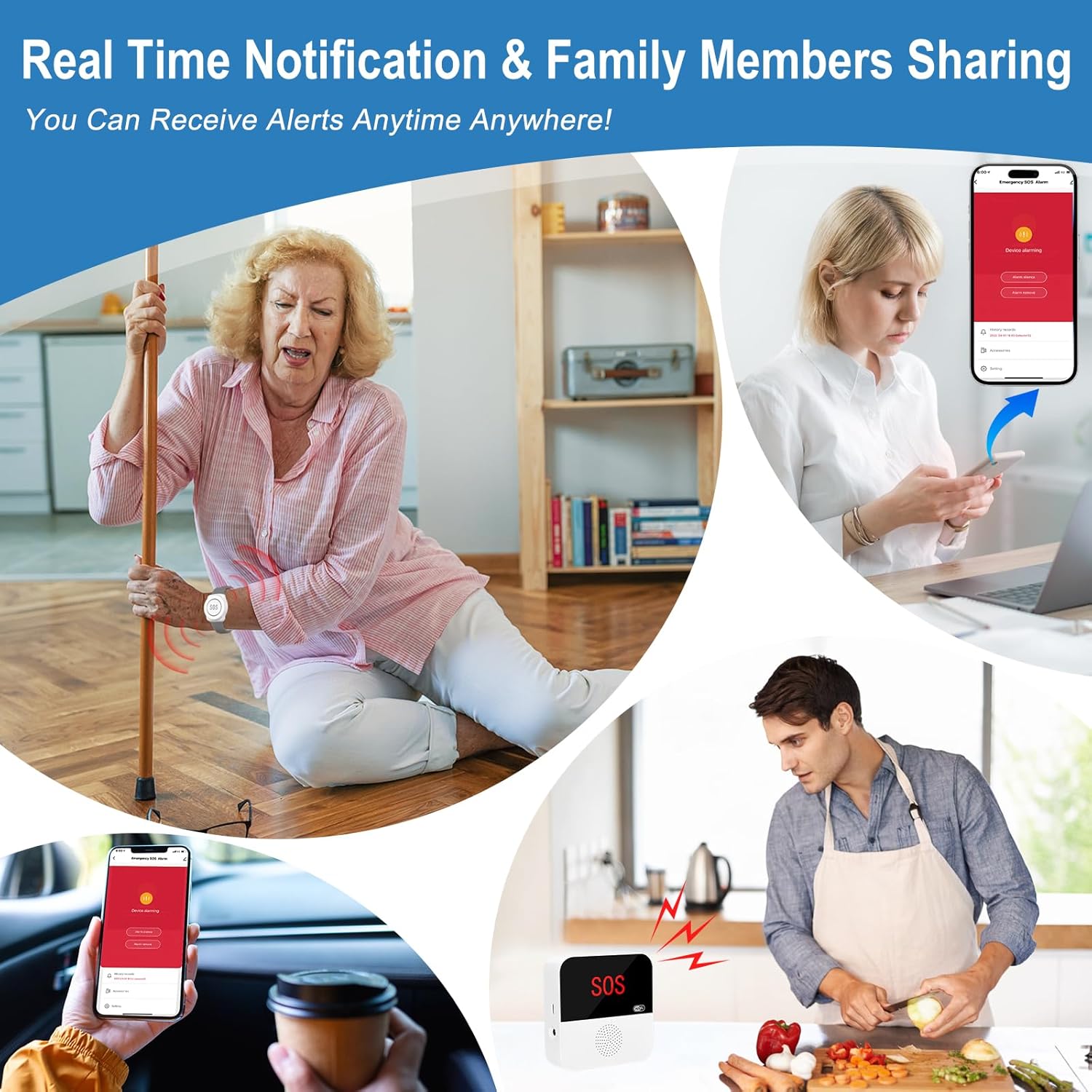 WiFi Wireless Caregiver Pager Call Button System Emergency Alert System Life Alert Button for Seniors Patient Disabled Elderly 1 Call Button 1 Watch Button 1 Receiver(only Supports 2.4GHz Wi-Fi) - Image 2