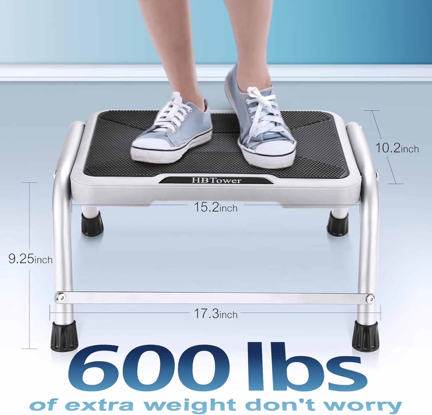 Step Stool, HBTower Step Stools for Adults Kids with Non-Slip Rubber Feet, Holds Up to 600 lbs, Lightweight Stepping Stools for Bedroom Kitchen Bathroom, Bed Steps for High Beds - Image 2