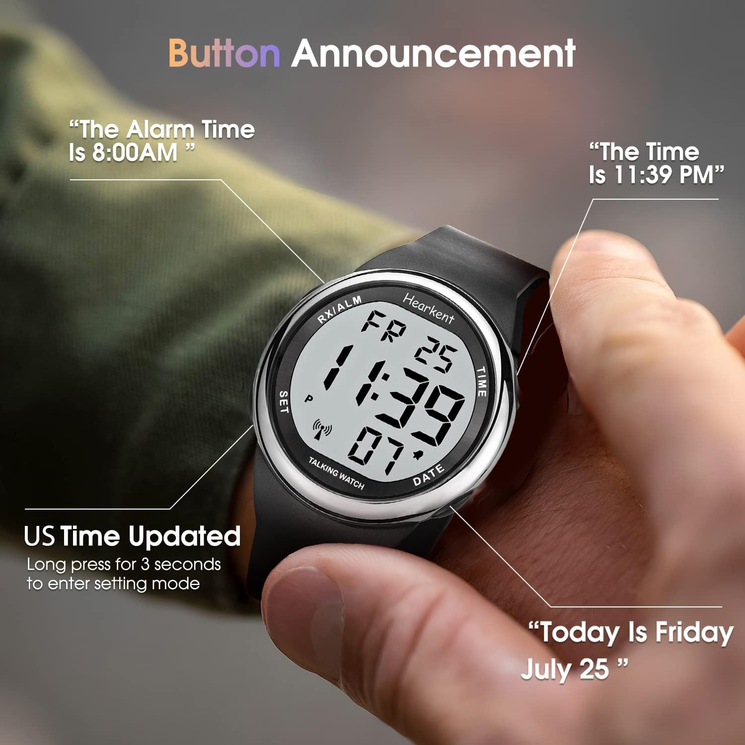 Atomic Talking Watch Sets Itself for Visually impaired or Seniors LCD Big Number Easy-to-Read Talking Watch for Elderly - Image 2