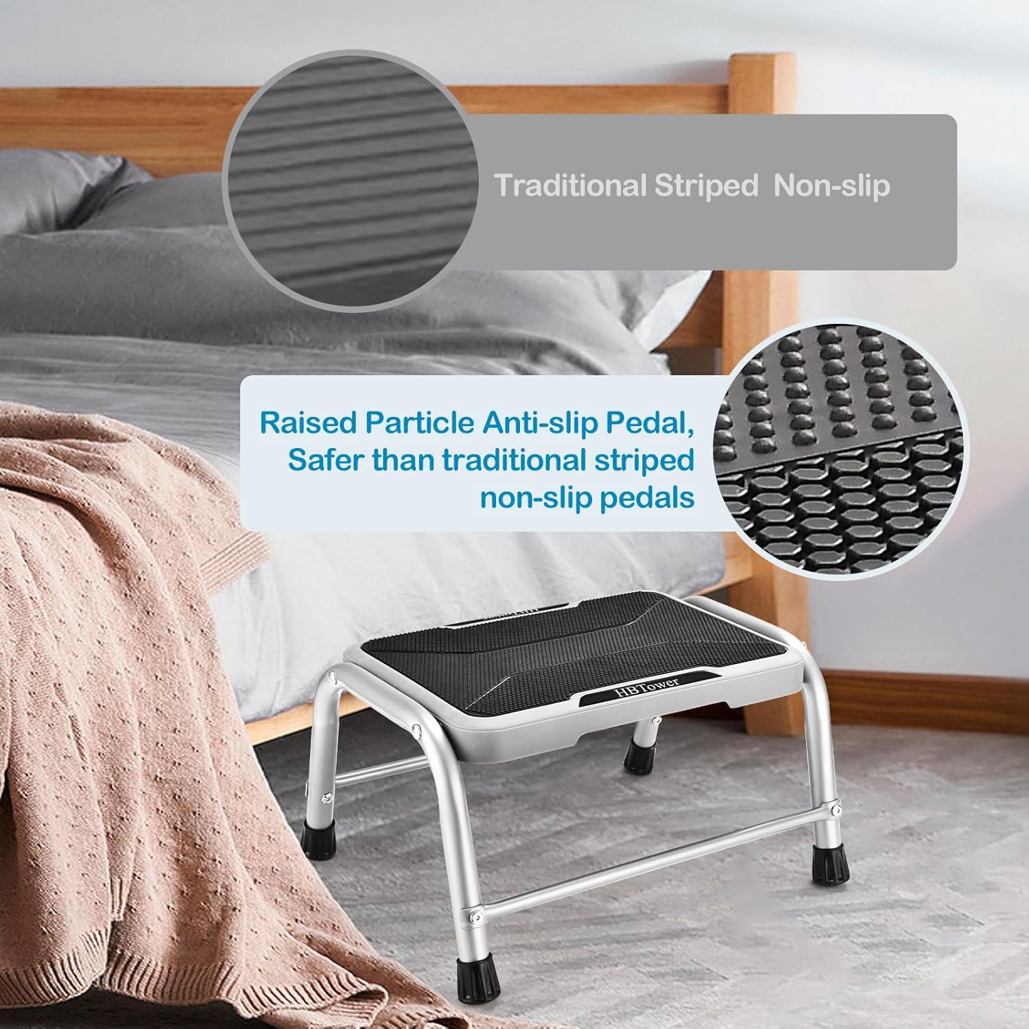 Step Stool, HBTower Step Stools for Adults Kids with Non-Slip Rubber Feet, Holds Up to 600 lbs, Lightweight Stepping Stools for Bedroom Kitchen Bathroom, Bed Steps for High Beds - Image 3