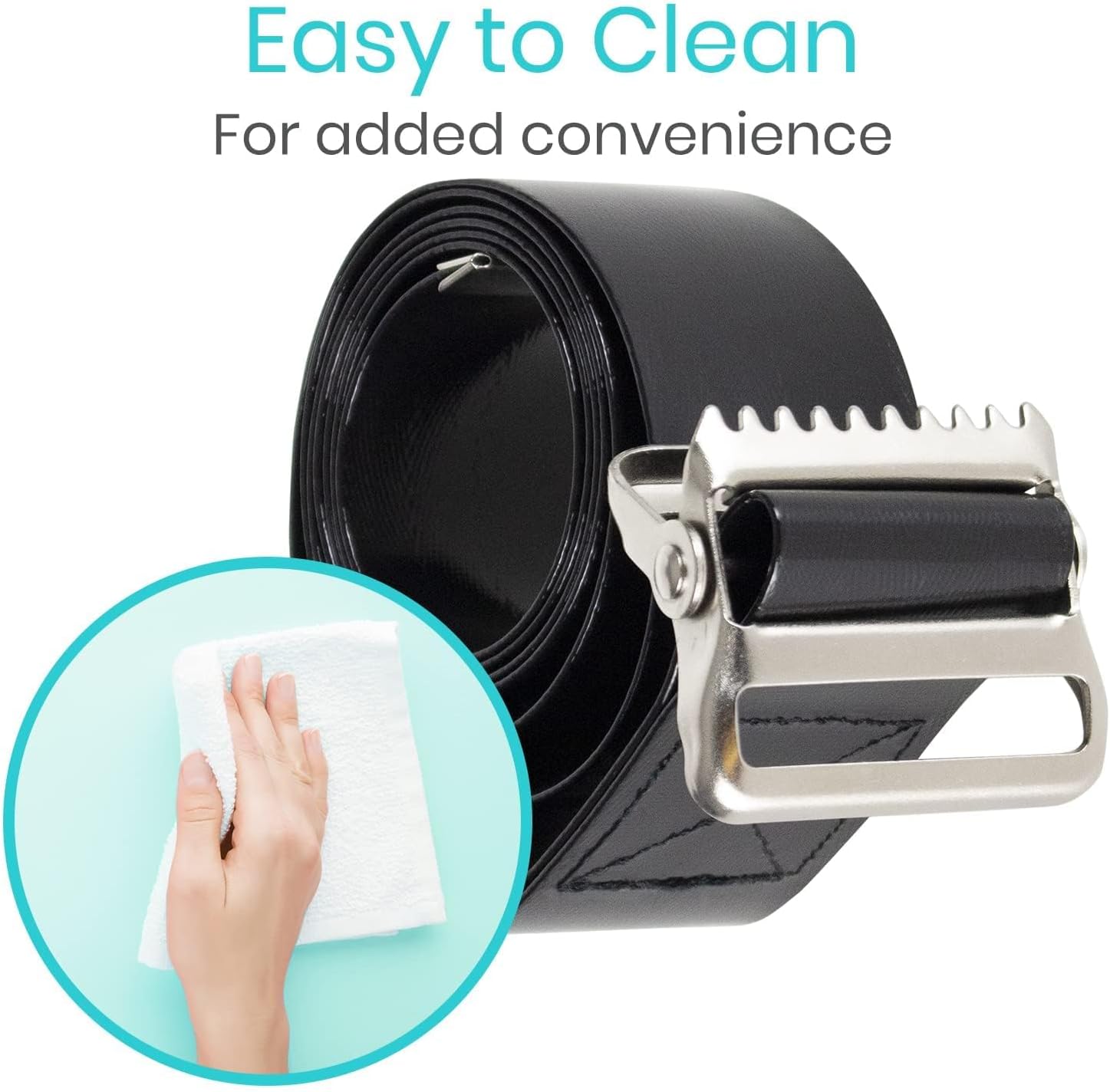 Vive Waterproof Gait Belt (60 Inch) - Easy-to-Clean, Wipeable Transfer Belt - Physical Therapy Belt with Quick Release Metal Buckle - Lift & Walking Assist Device for Seniors, Elderly and Bariatric - Image 8