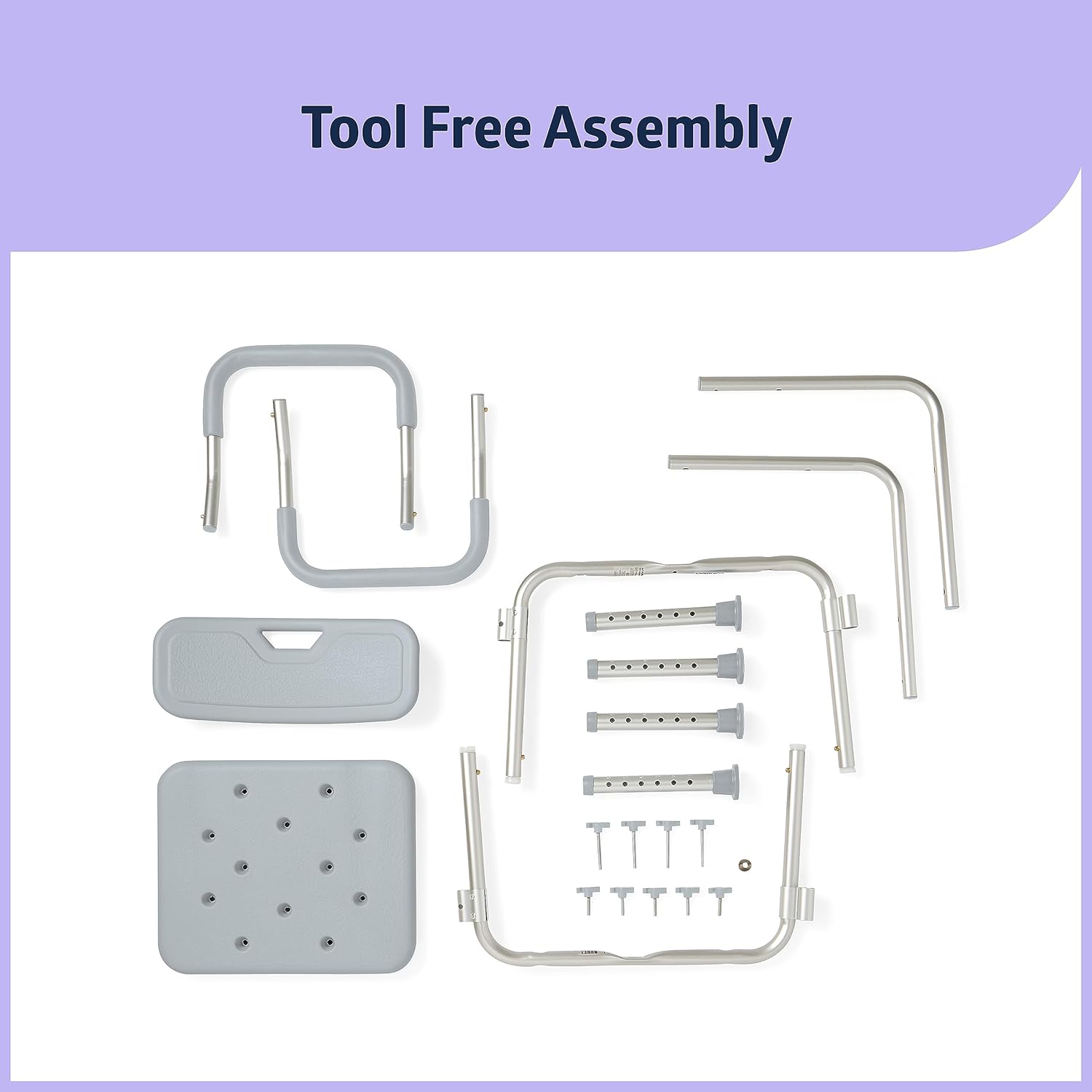 Medline Shower Chair with Backrest and Padded Armrests - 350 lb. capacity, Bath Bench, Seat, Stool for Independent Adult, Seniors, Elderly & Disabled Patients, Grey - Image 3