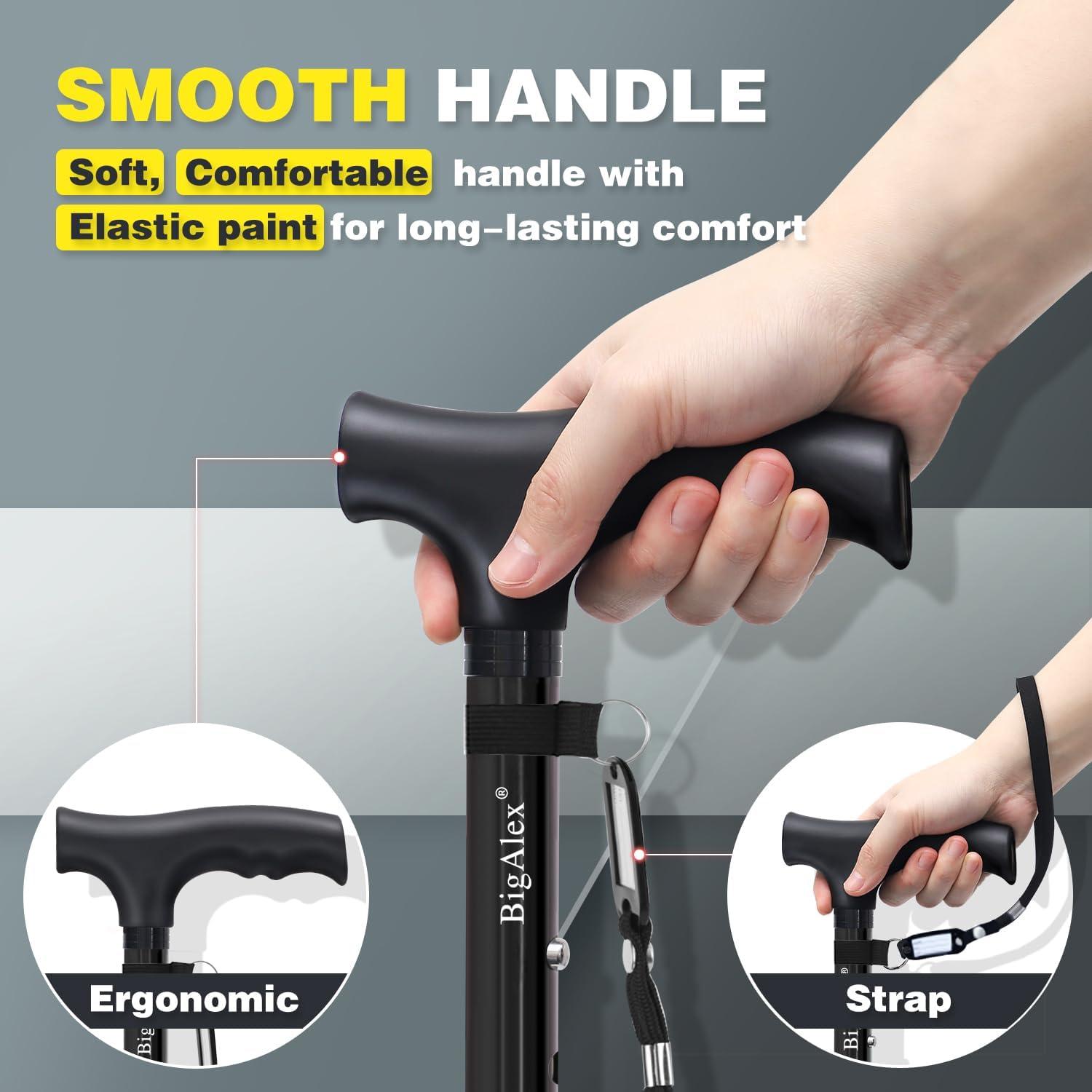 BigAlex Folding Walking Cane for Elderly Adjustable & Portable Walking Stick for Seniors,Pivoting Quad Base,Lightweight,Collapsible with Carrying Bag for Men/Woman - Image 2