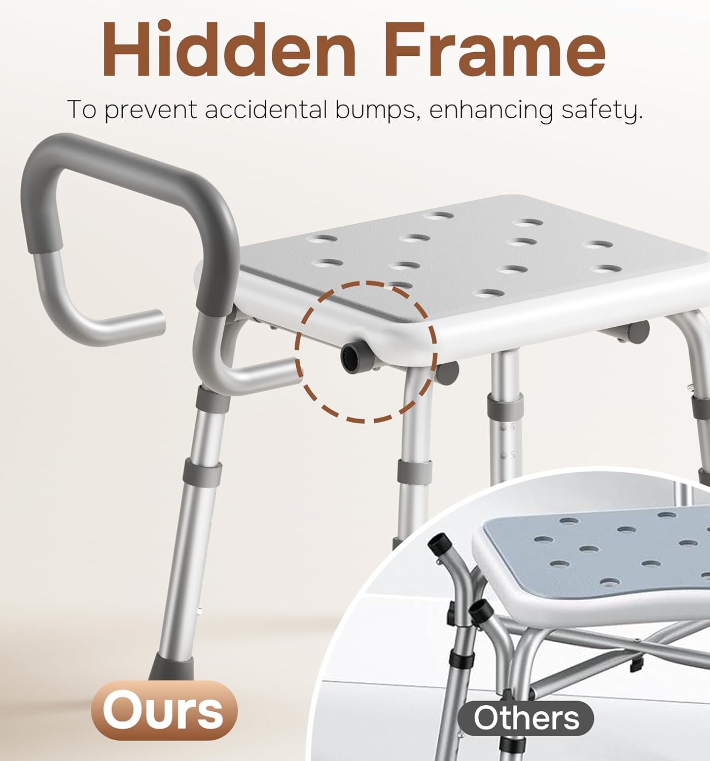 Shower Chair for Inside Shower with Arms and Back, FSA/HSA, Height Adjustable Shower Chair for Elderly and Disabled with Enhanced Non-Slip Feet, 400 lbs Heavy Duty Shower Seat for Seniors - Image 4