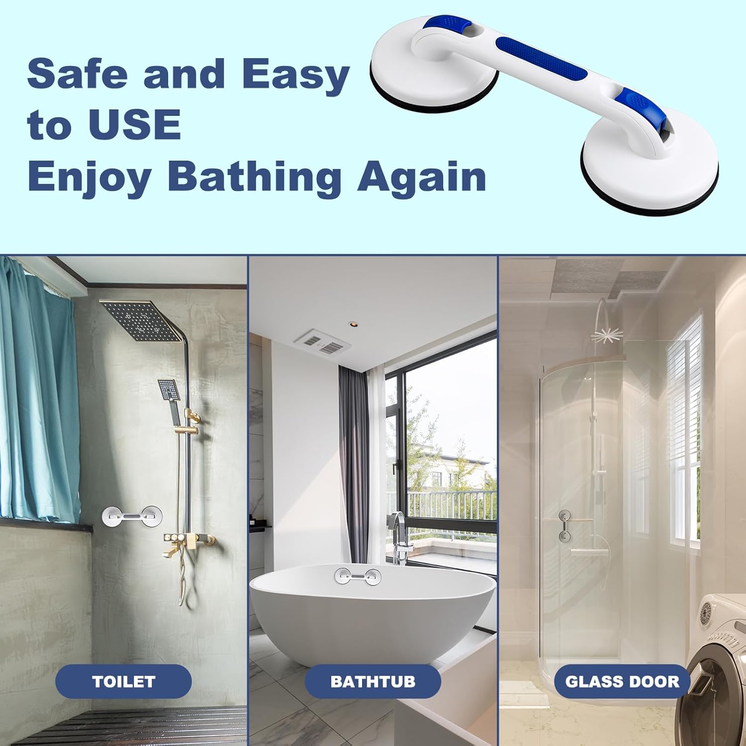 New Shower Handle Shower Grab Bars for Bathtubs and Showers,Strong Hold Suction Cup Grip Grab,Bath Handle Heavy Duty Grab Bars for Handicap Elderly Seniors(Royal Blue) - Image 6