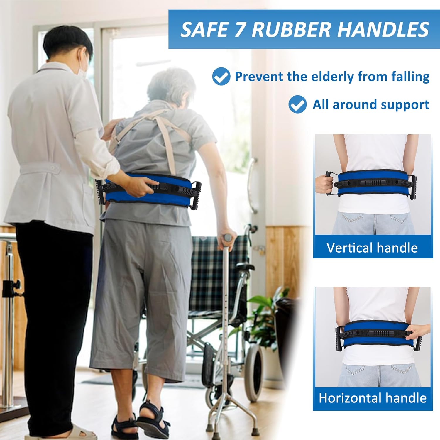 Gait Belt for Seniors, Transfer Belt with 7 Nylon Padded Handles, FSA HSA Eligible, Medical Belt for Lifting Patients, Safety Gait Belt for Elderly Easy to Use Quick Release Buckle(Blue) - Image 6