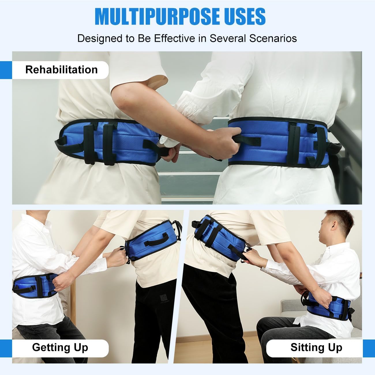 Rhino Valley Gait Belt Transfer Belt for Senior with 7 Handles, Lift Belt with Quick Release Buckle, 59" Anti-Slip Transfer Belt for Elderly, Medical Nursing Safety Patient Assist, Blue & Black - Image 4