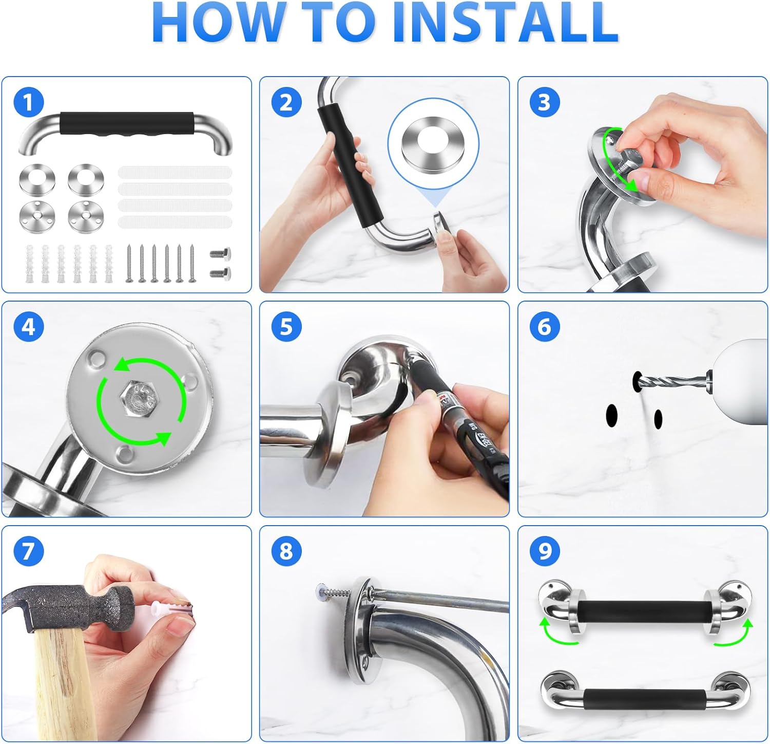 2 Pack 16 Inch Grab Bars for Bathtubs and Showers, Anti Slip Handicap Grab Bars for Shower, Safety Bath & Toilet Rail for Elderly Senior, Shower Handle Disability Assist Bathroom Handrail - Image 5