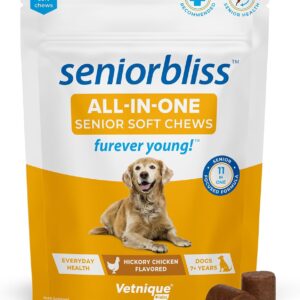 Vetnique Seniorbliss Senior Dog Multivitamin with Glucosamine, Omega 3 Fish Oil, and Probiotics - for Dog Joints, Digestive and Immune Support for Optimal Health (All-in-One Daily Vitamin, 30 Ct)