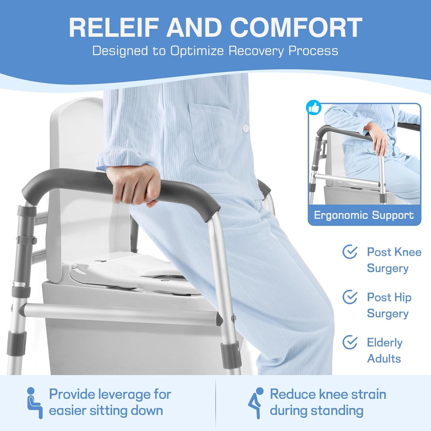 FSA/HSA Eligible Toilet Safety Rails for Seniors, Adjustable Height & Width Toilet Safety Frames with Handles,Toilet Rails W. Reinforced Bars&Suction Cups for Disabled Elderly Fit Most Toilets - Image 7