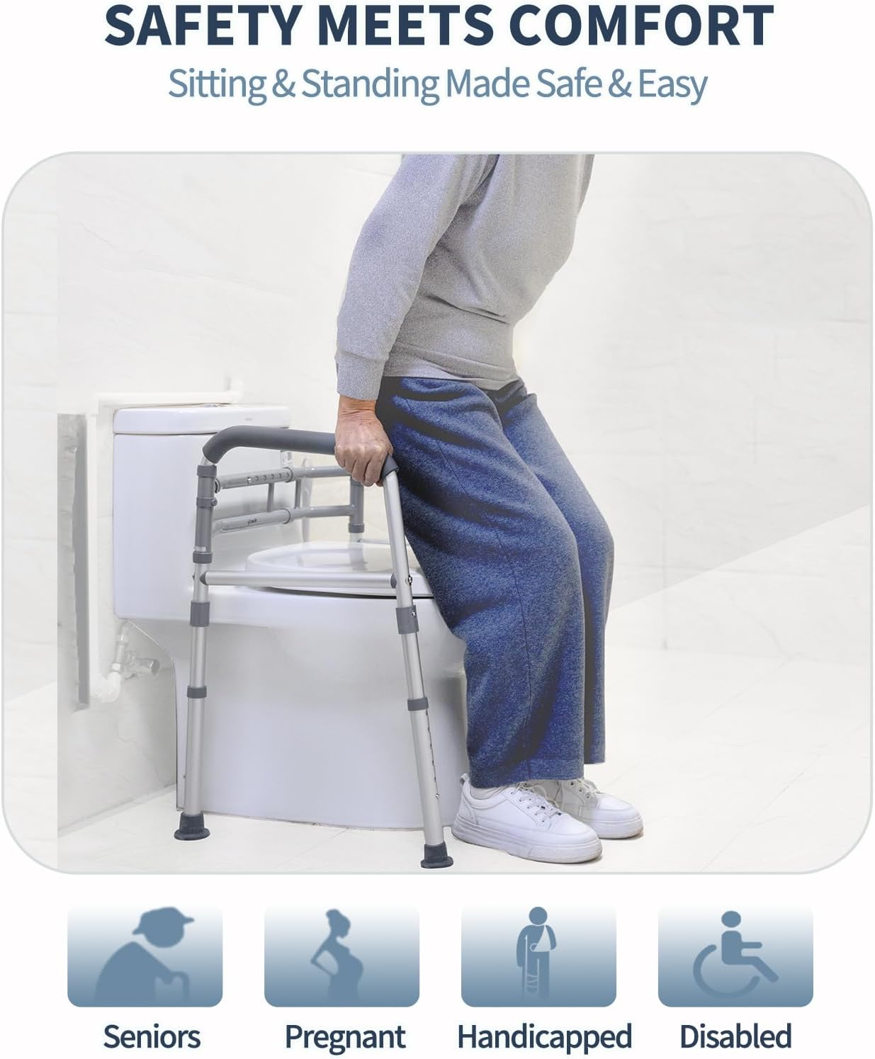 Toilet Safety Rails for Seniors & Disabled - Adjustable, Foldable, Tool-Free Assembly, 350 lbs Capacity - Image 2