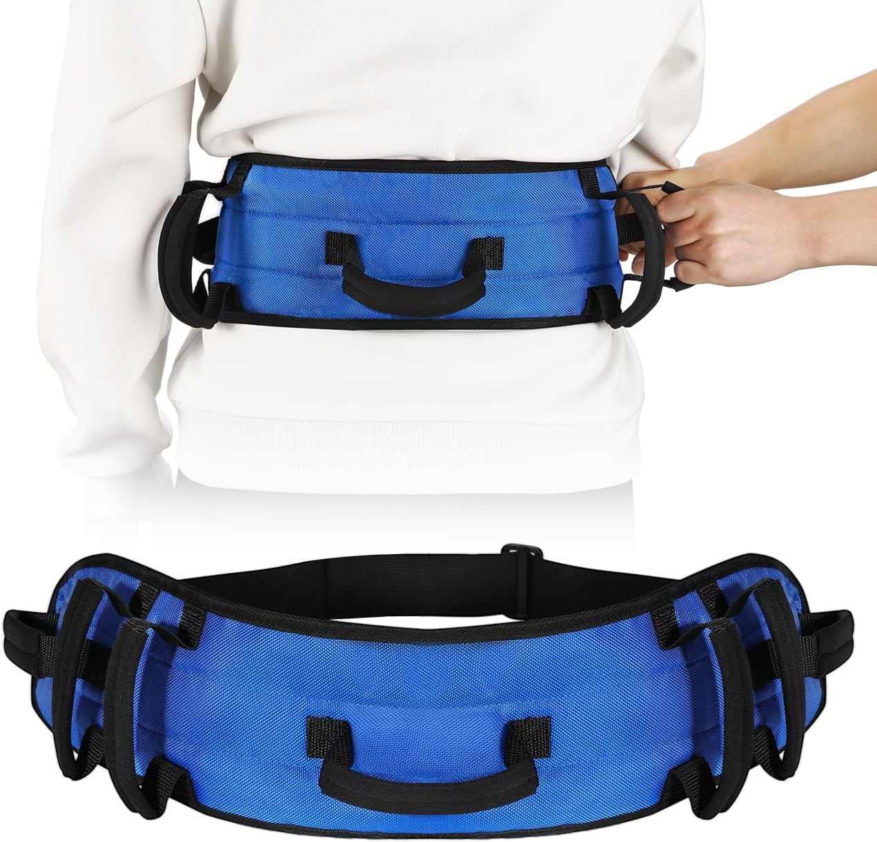 Rhino Valley Gait Belt Transfer Belt for Senior with 7 Handles, Lift Belt with Quick Release Buckle, 59" Anti-Slip Transfer Belt for Elderly, Medical Nursing Safety Patient Assist, Blue & Black