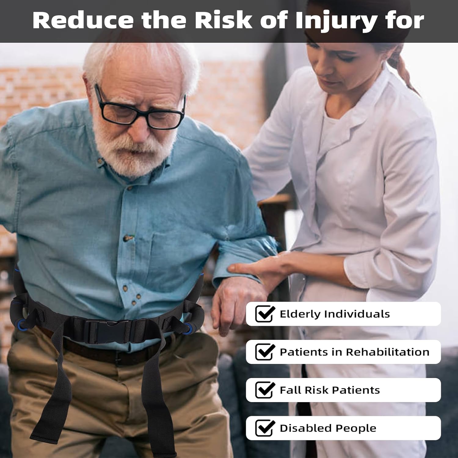 Gait Belts for Seniors, Gait Belt with Handles, Gate Belts Medical for Elderly, Transfer Belt for Elderly and Disabled, Lift Belt for Elderly Adults, Safety Medical Belt for Physical Therapy Handicap - Image 2