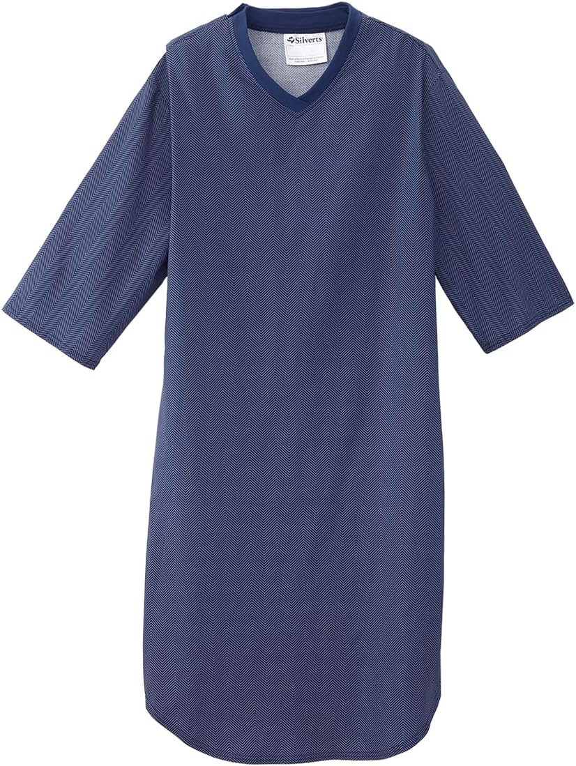 Silverts Mens Adaptive Nightgown - Open Back Cotton Hospital Sleepwear for Elderly - Nightshirt Top for Disabled Seniors