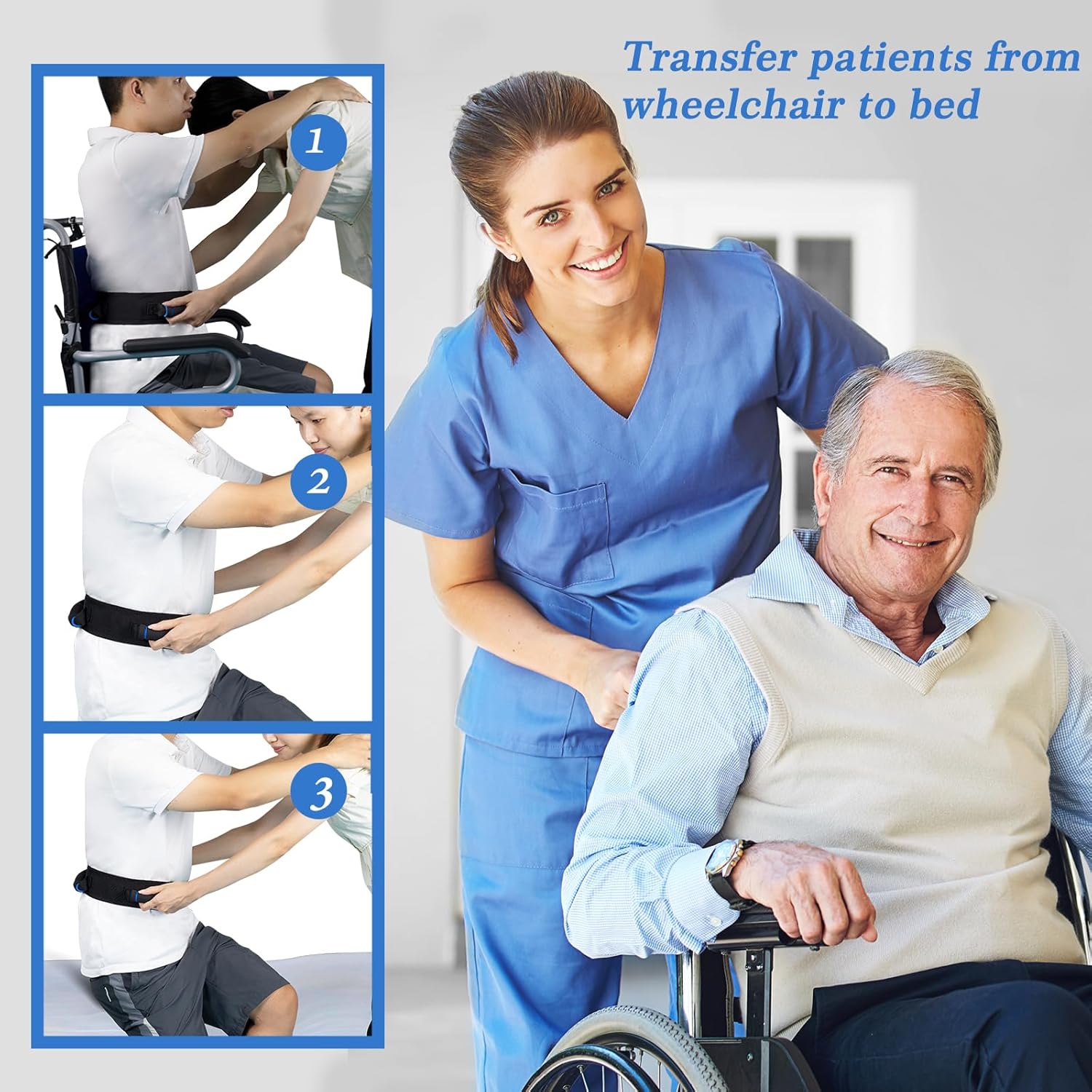 Gait Belt for Seniors, Transfer Belt with Handles, Safety Gate Belt for Elderly Lift Belts Physical Therapy with Quick Release Buckle Standing Aids & Support for Elderly Handicap Patient Care (Black) - Image 2