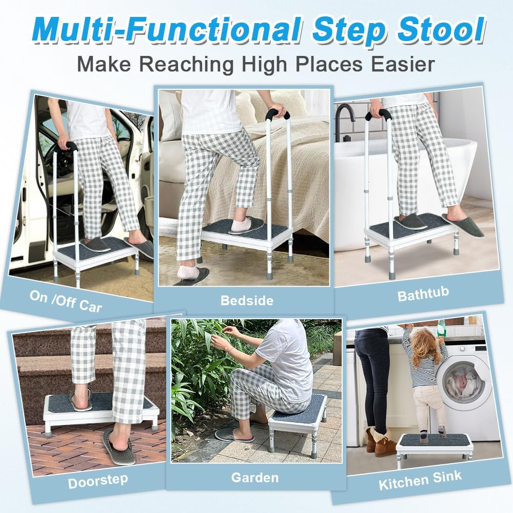 Medical Step Stool with Handle for Elderly Seniors SUV Car Steps 400lb Stepping Stool Adults Ramps with Handrails Height Adjustable Rv Steps Wide Platform Safety Handicap Mobility Assist Devices - Image 6