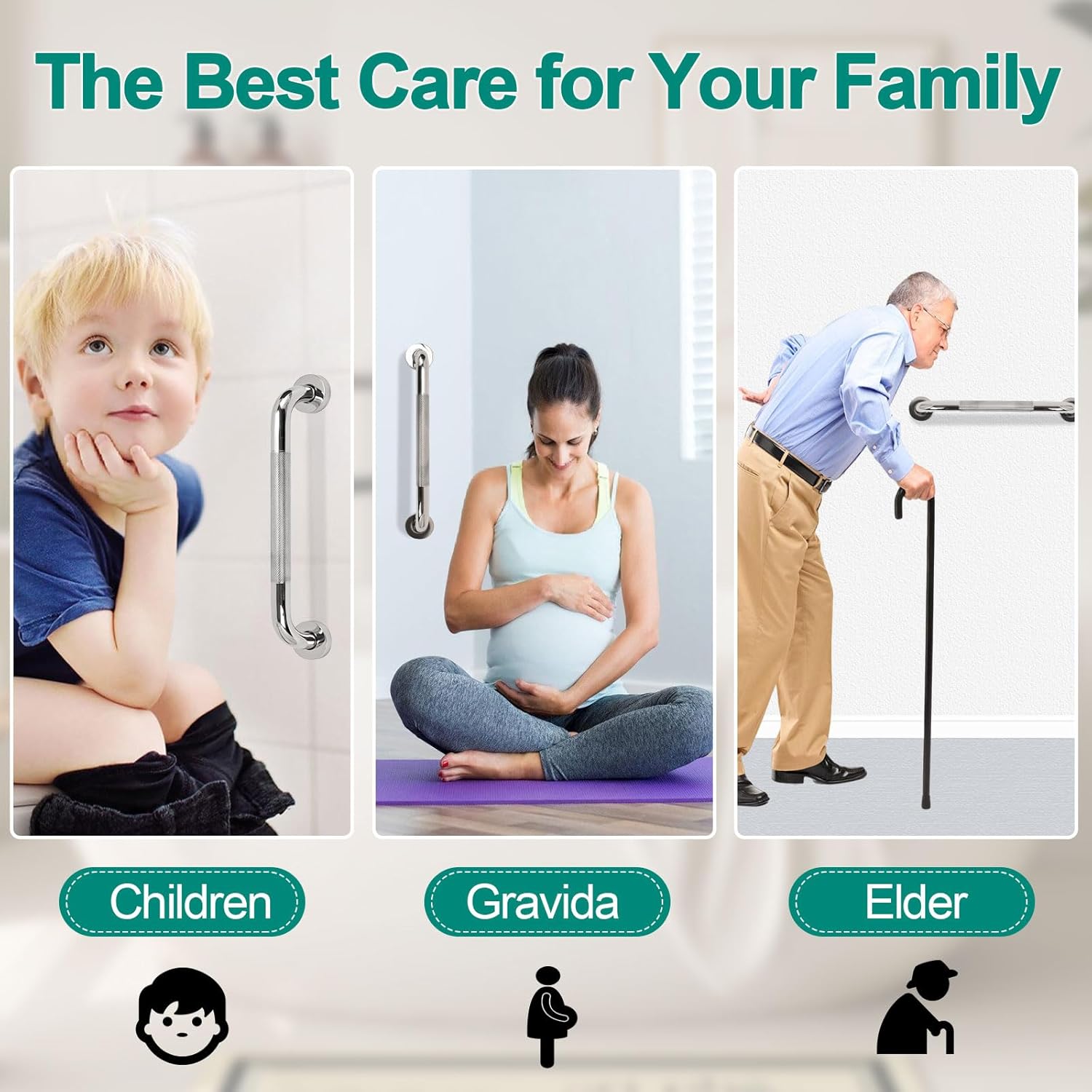 2 Pack 16 Inch Grab Bars for Bathtubs and Showers, Safety Bathroom Shower Grab Bars for Seniors Holds up to 500LBs, Handicap Grab Bars Stainless Steel, Anti Slip Shower Handle for Wall, Elderly - Image 5