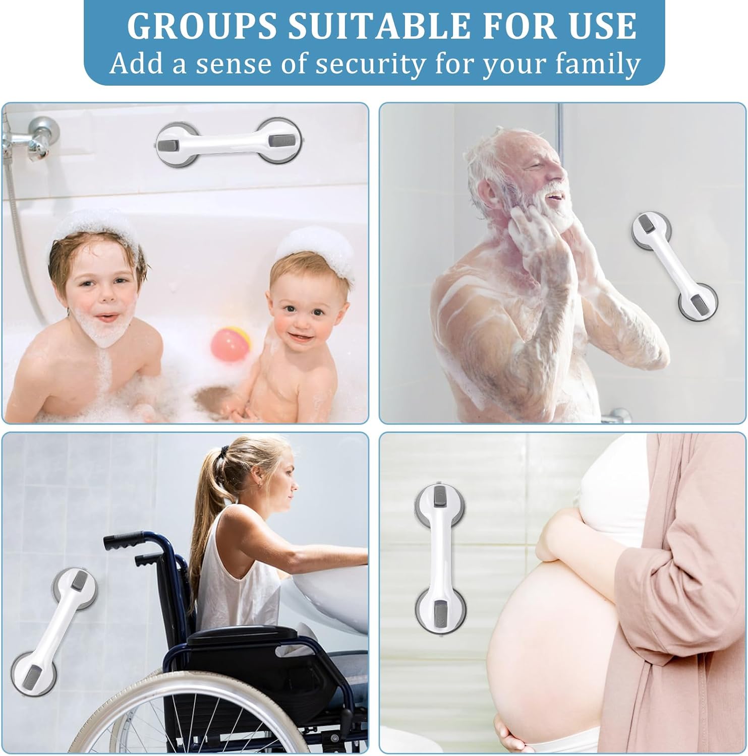 Shower Handle 1 Pack Grab Bars for Bathtubs & Showers, 12 inch Grab Bars for Bathroom with Strong Hold Suction Cup, Balance Bar Safety Hand Rail for Injury, Senior, Elderly Grey - Image 5