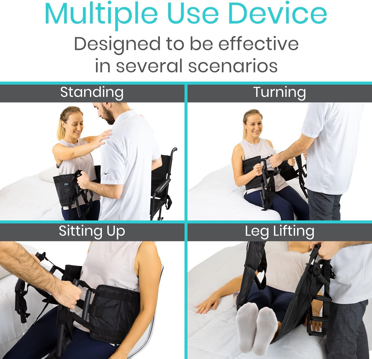 Vive Transfer Sling - Padded Assist Gait Belt - Heavy Duty Patient Lift with Straps - Mobility Standing and Lifting Aid for Disabled, Elderly, Seniors, Injured - Safely Move from Bed and Wheelchair - Image 3